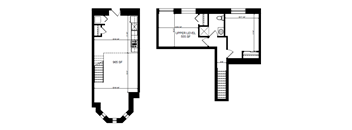 Two floor plans for a building with an upper level and a main level.