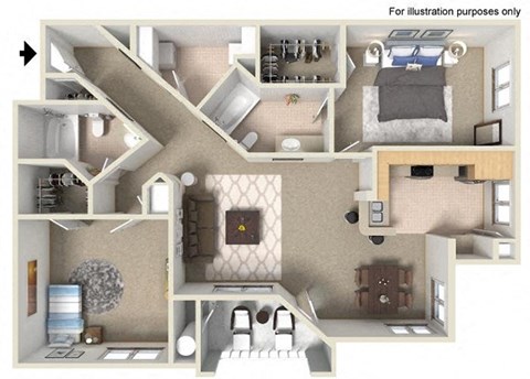 3d floorplanat The Missions at Rio Vista, San Diego, CA, 92108