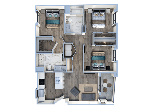 3d floor plan of a bedroom apartment