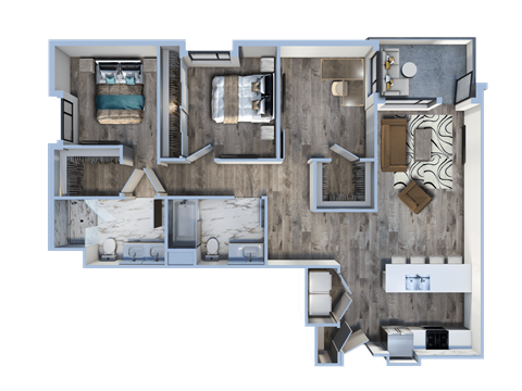 a 3d floor plan of a house with a bedroom and a bathroom