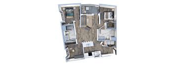 3d floor plan of a 2100 sq ft apartment