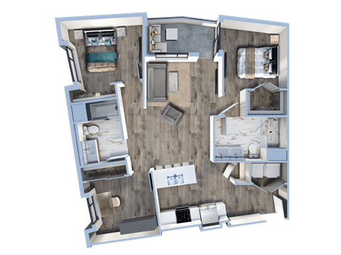 3d floor plan of a 2100 sq ft apartment