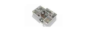 A 3D rendered image of a complex mechanical device with multiple components.