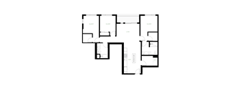A black and white floor plan of a house with labeled rooms.