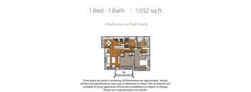 1 Bed 1 Bathroom Floorplan at La Contessa Luxury Apartments, Laredo, TX