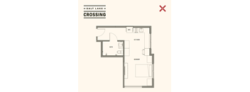 Salt Lake Crossing floor plan with a bedroom, bath, and kitchen.
