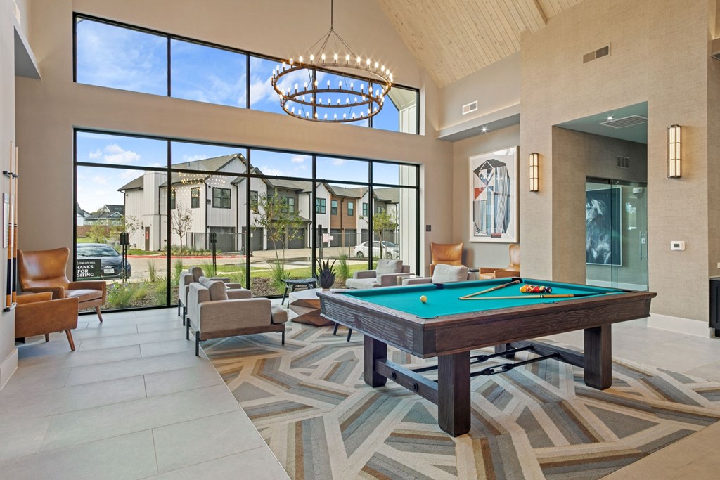 the preserve at ballantyne commons pool room with large windows