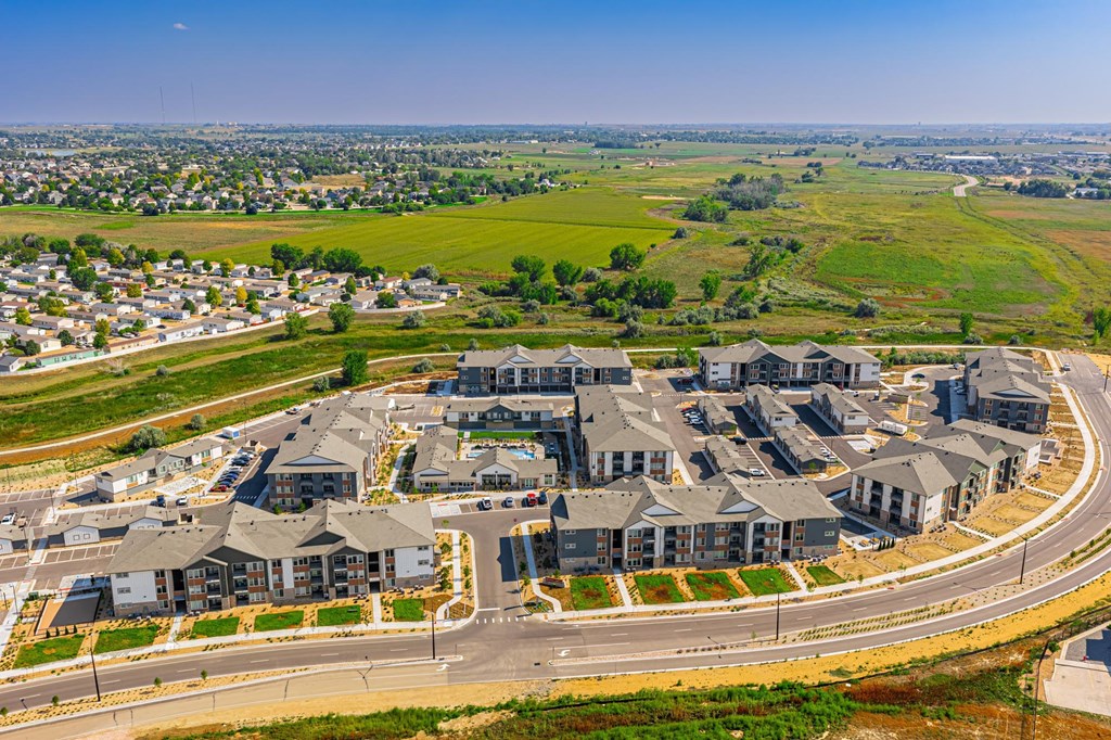 Aerial view of Firestone Junction apartments for lease