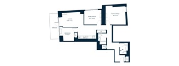A floor plan of a house with two bedrooms, a living room, a terrace, and a bathroom.