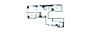 A floor plan of a house with a living room, two bedrooms, a study, a WIC area, and two home offices.