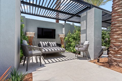 Outdoor living area with a pergola and patio furniture at Array La Mesa, La Mesa, CA 91942