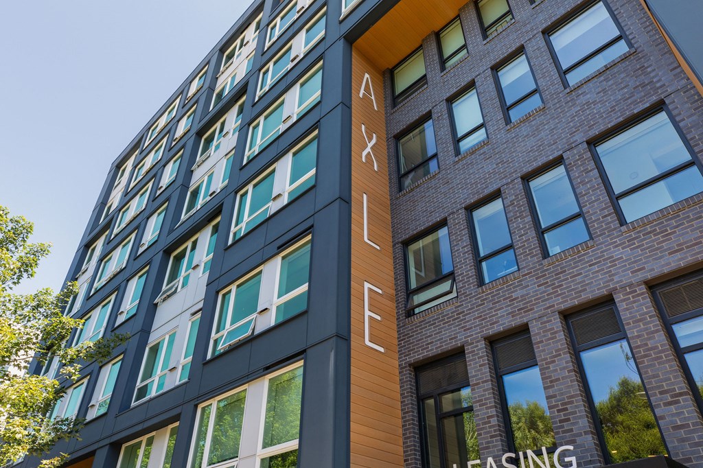 A tall building with the word