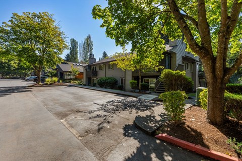 A tree in front of a house.