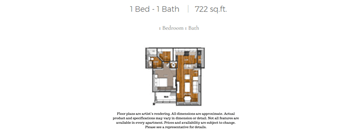 1 Bed 1 Bath Floorplan at La Contessa Luxury Apartments, Laredo, TX 78045