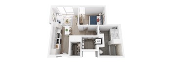 A top down view of a modern apartment layout.