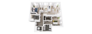 A top down view of a modern apartment layout.