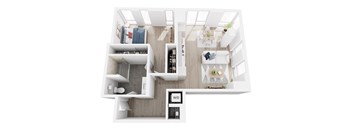 A top down view of a modern apartment layout.