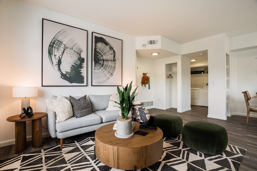 a living room with a couch and a coffee table