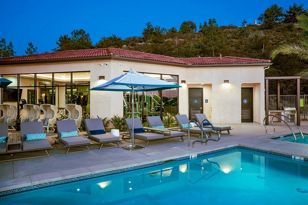 Pool View In Night  at Ocean Air, San Diego