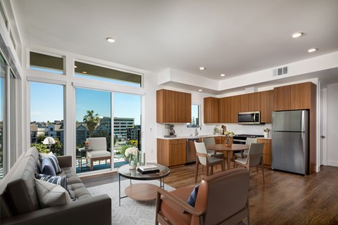 a living room and kitchen