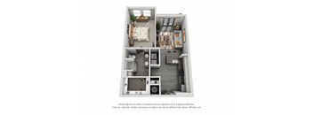 a 3d floor plan of a 1 bedroom apartment