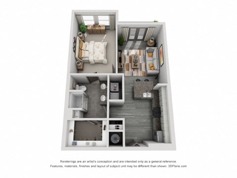 a 3d floor plan of a 1 bedroom apartment