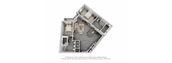 this is a 3d floor plan of a 590 square foot 1 bedroom apartment at the