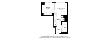 A black and white image of a floor plan for a small apartment.