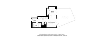 A floor plan of a home with a bedroom, kitchen, living/dining room, and bath.