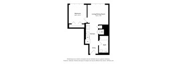 A black and white image of a floor plan for a small apartment.