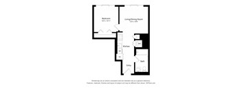 A black and white image of a floor plan for a small apartment.