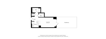 A floor plan of a home with a living area, kitchen, bath, and walk-in closet.
