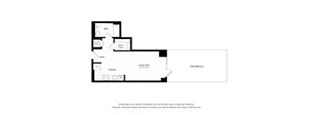 A floor plan of a home with a living area, kitchen, bath, and entry.