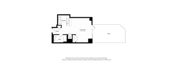 A floor plan of a house with a living area, kitchen, bathroom, and entry.