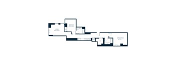 A floor plan of a home with a bedroom, living room, and home office.