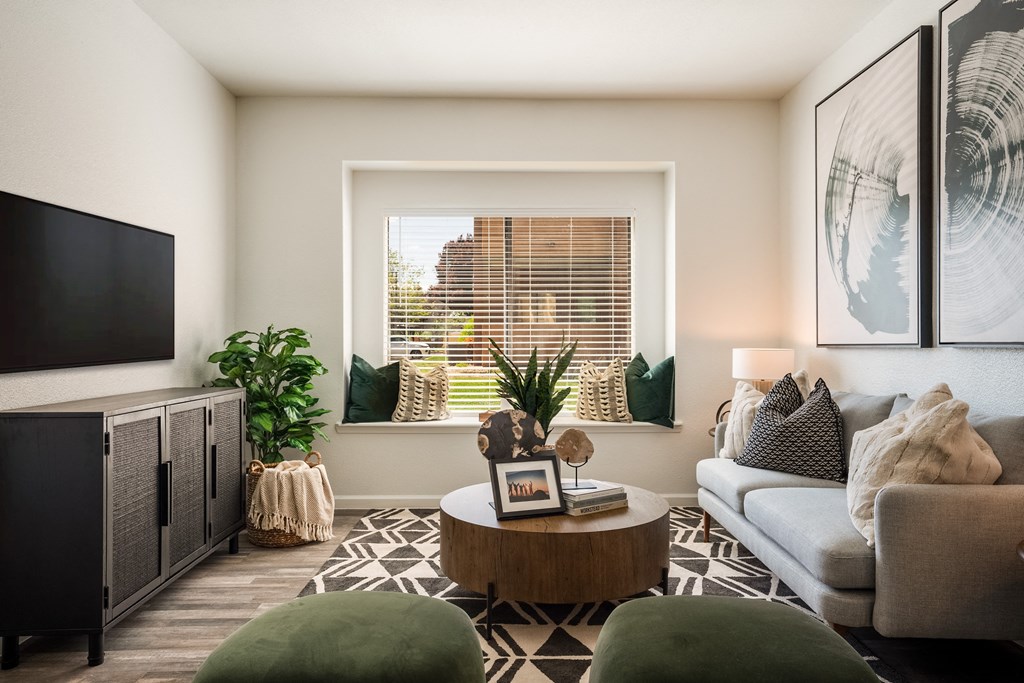 a living room with a couch and a television