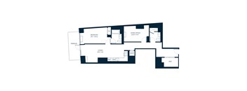 A floor plan of a house with a bedroom, living room, home office, and a WICC area.