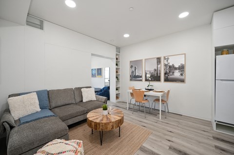 a living room with a couch and a coffee table
