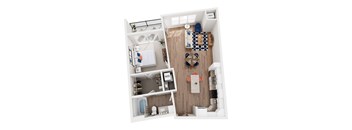 A dollhouse with a kitchen, living room, and bedrooms.