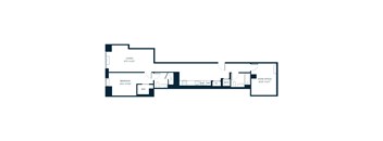 A floor plan of a living space with a bedroom and home office.