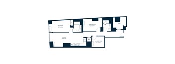 A floor plan of a house with a bedroom, living room, and two home offices.