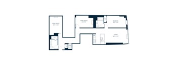 A floor plan of a home with two offices, a bedroom, a living room, a closet, and a bathroom.