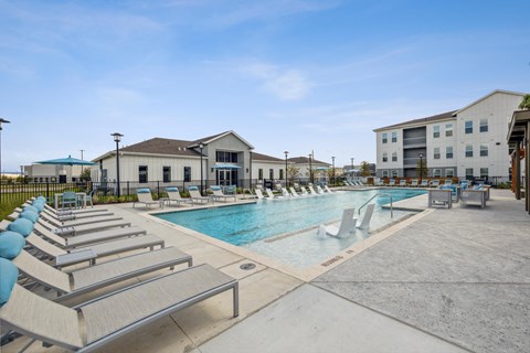 our apartments have a resort style pool with lounge chairs