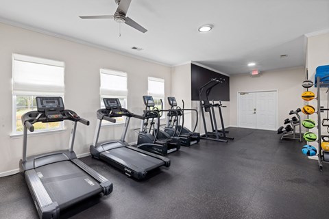 the fitness enter with treadmills and a TV