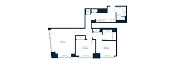 A floor plan of a house with two bedrooms and a living area.