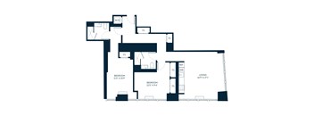 A floor plan of a house with two bedrooms and a living room.
