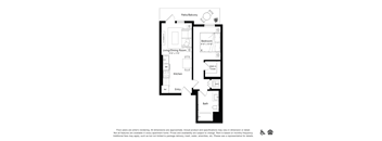 A black and white image of a floor plan for a living space.