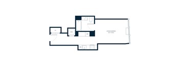 A floor plan of a living and sleeping area with a reference to the size of the room.