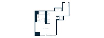 A floor plan of a living/sleeping area that is 16 feet by 8 feet.
