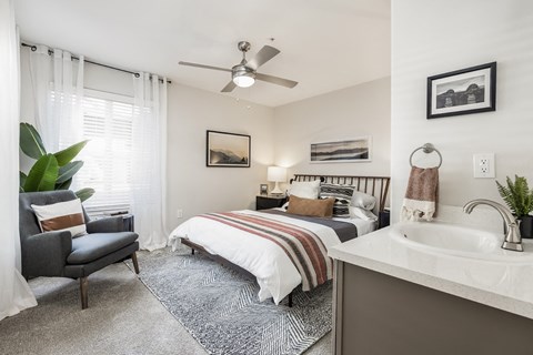 Bedroom With Ceiling Fan at Canyon Creek, Oregon, 97070